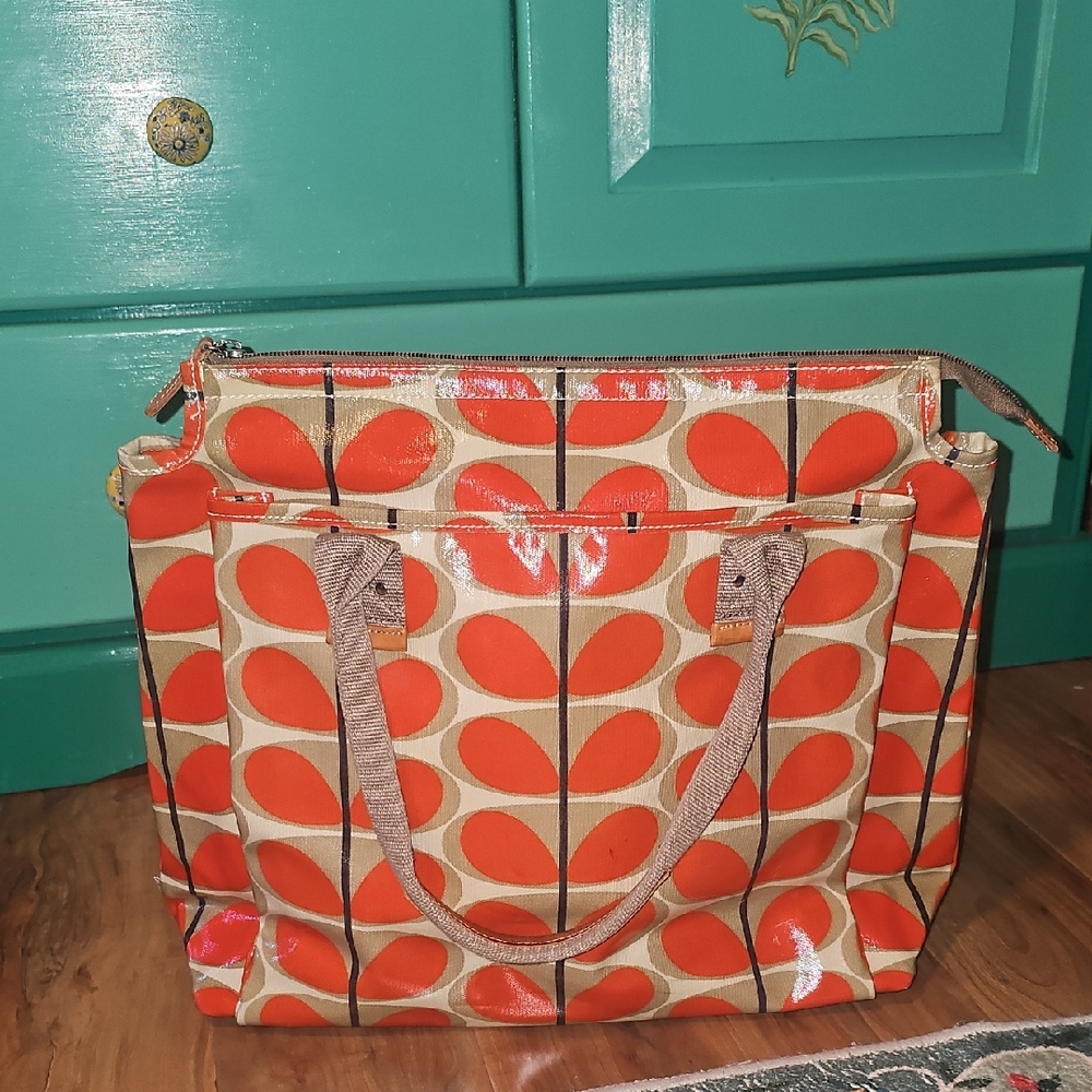 Orla Kiely Orange and Cream Patterned Tote